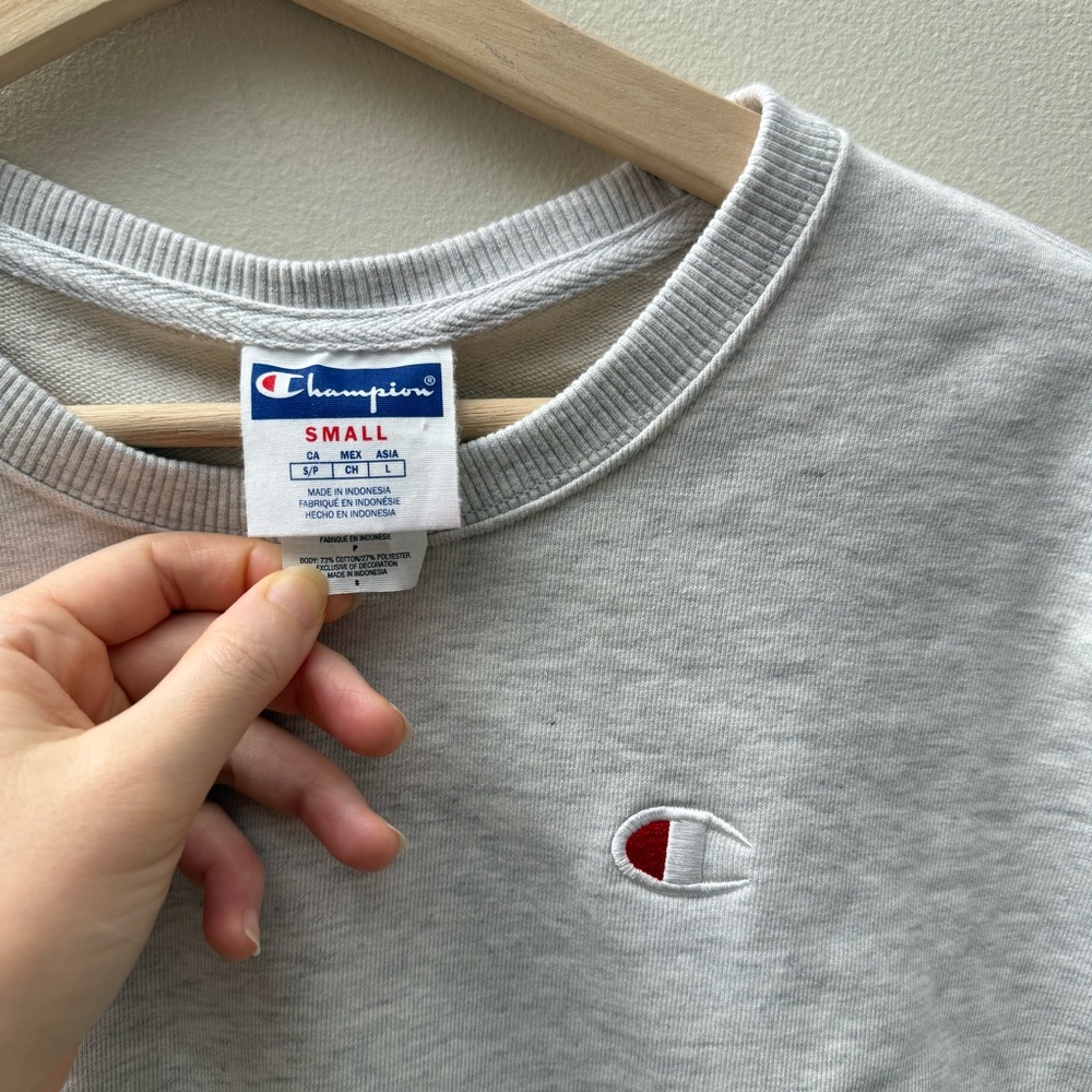 Champion Light Gray Crewneck with Red Accent Logo - Picture 4 of 7